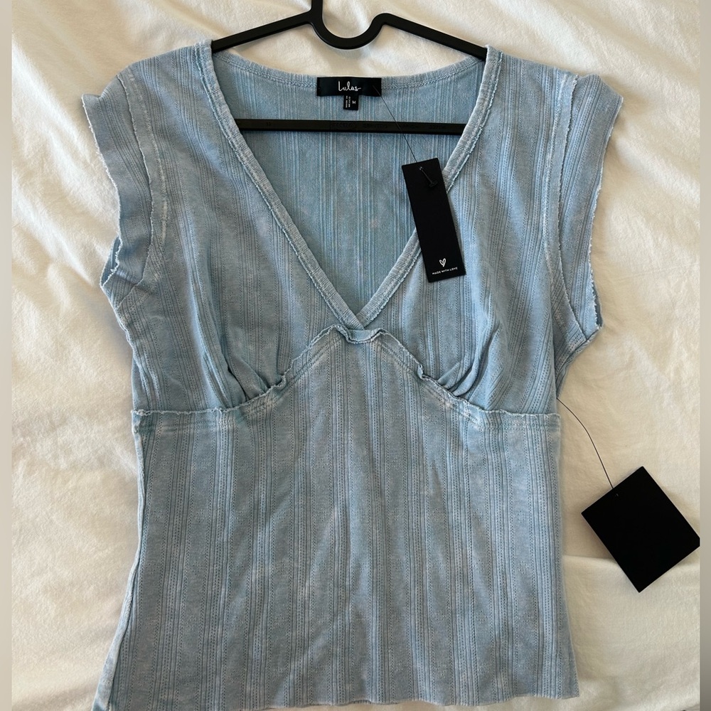 Lulu's Blue Cap Sleeve Wrap Blouse